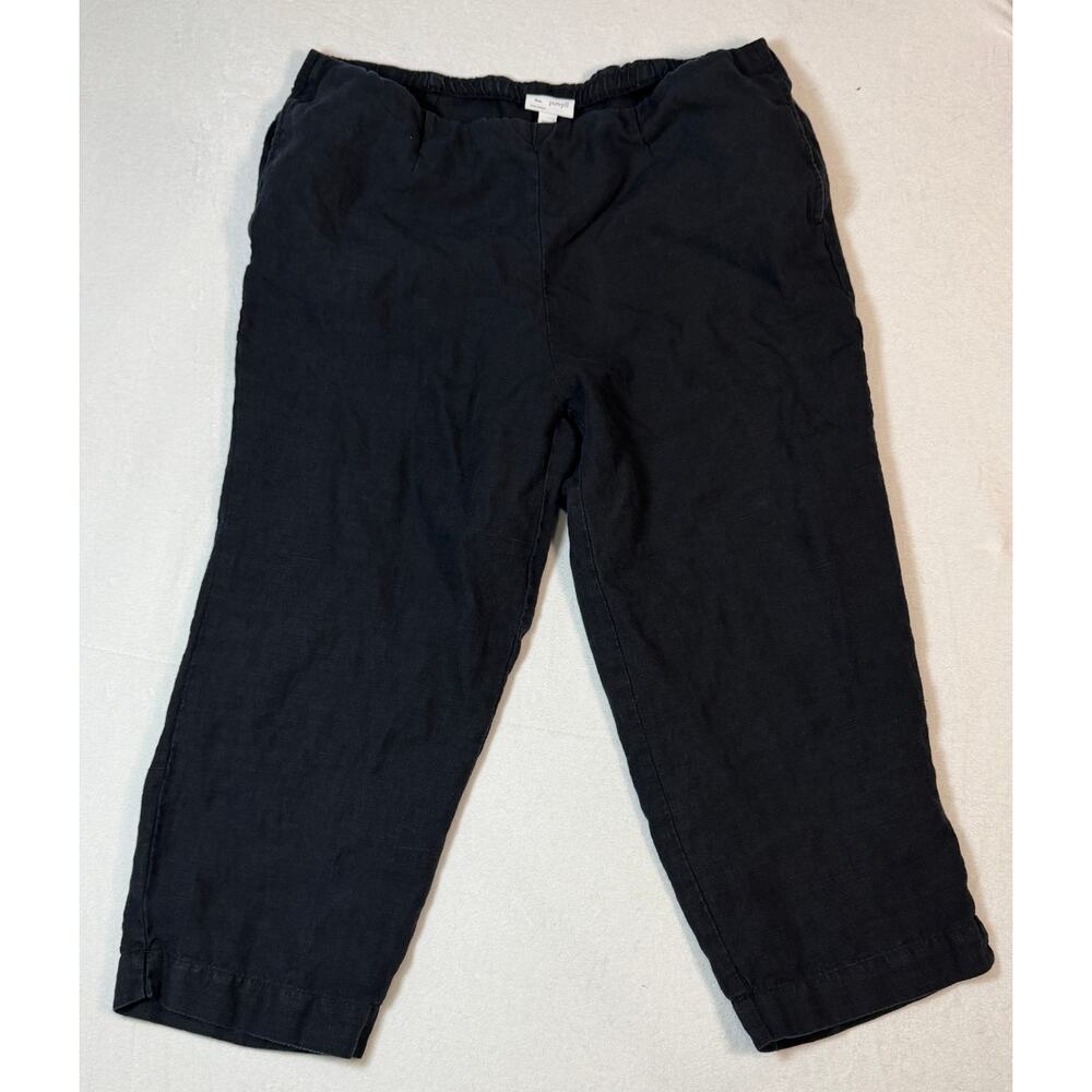 Pure Jill J Jill 100 % Women's Black Linen Pull On Pants Slim Crop Size L